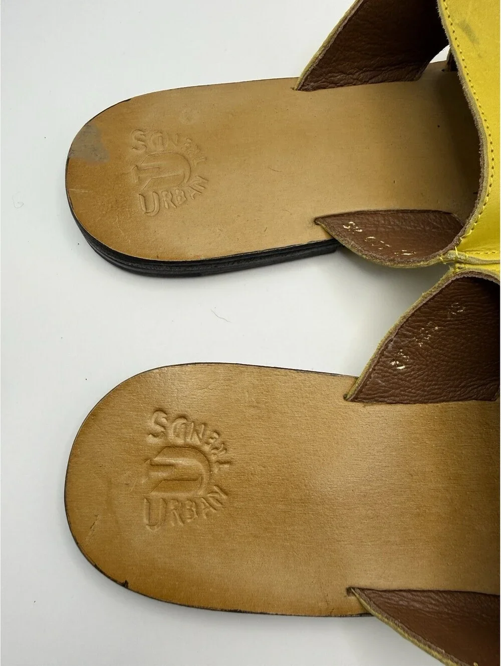 LOT of 2 Urban Trends Leather Sandals Slides Men Sz  12 Red Yellow Leather India